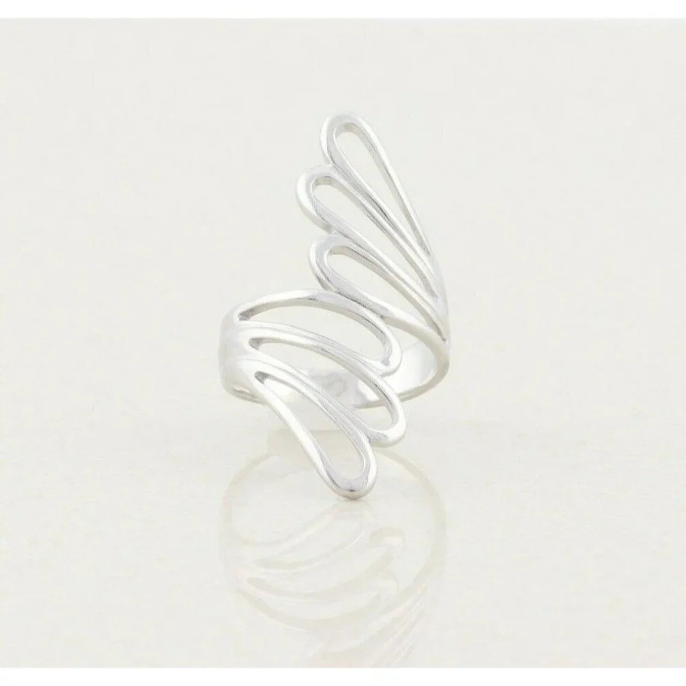 Sterling Silver Fan Ring Long Finger Ring size 8 1/4 - Picture 1 of 7